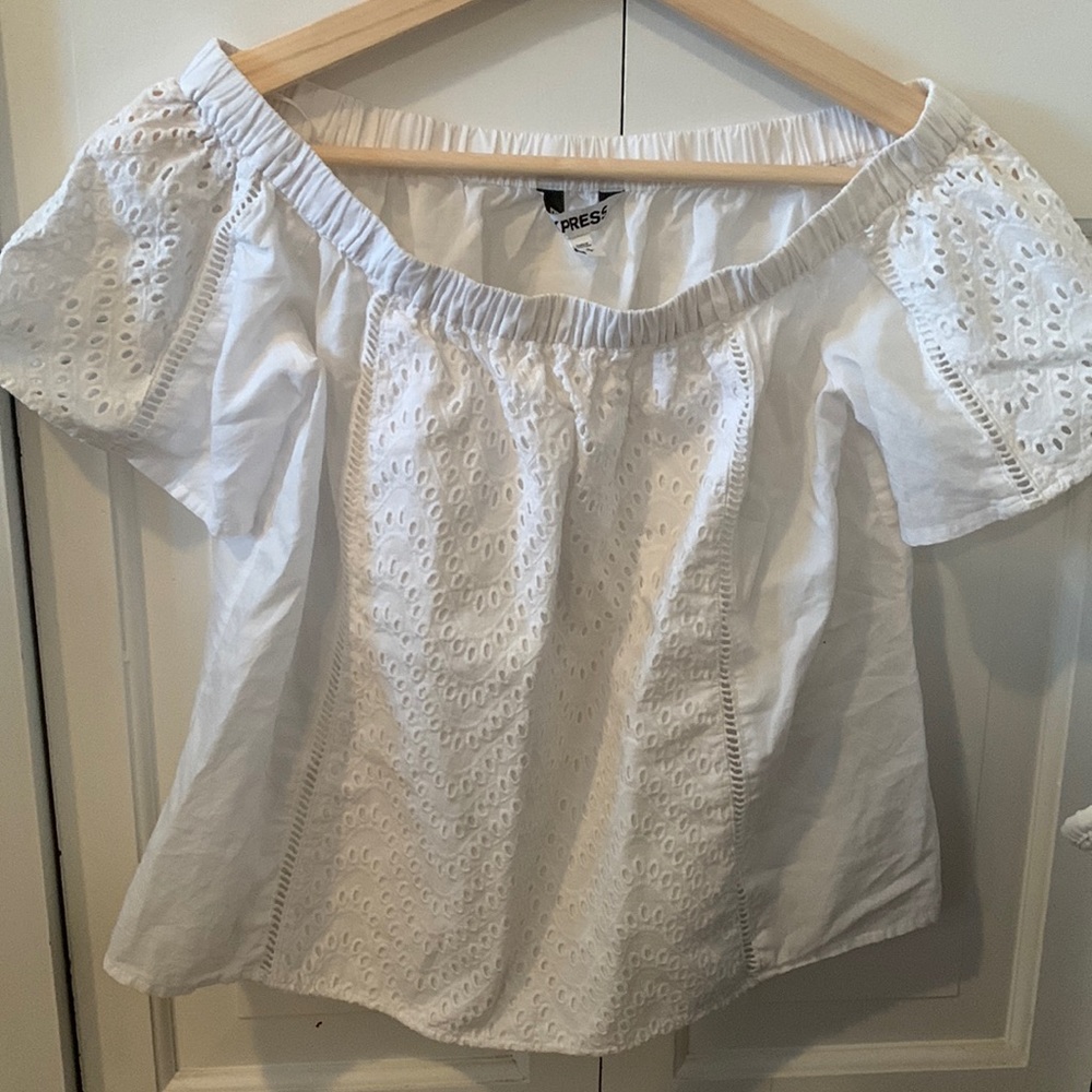 White, size small Express off the shoulder top.